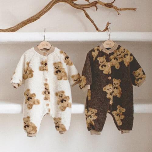 Winter Baby Bear Lamb Velvet One-piece Romper Rompers to Keep Warm Infants Plus Velvet Outing Clothes