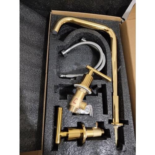 Gold/Chrome/Black Basin Faucet Deck Mount Dual Handles Hot Cold Water Mixer Tap Bathroom Shower Faucet Basin Tub Sink Faucet