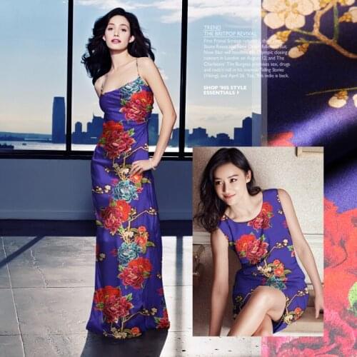 118cm wide 19mm 93% silk & 7% spandex Chinese style peony print stretch silk satin fabric for dress shirt clothes cheongsam D660