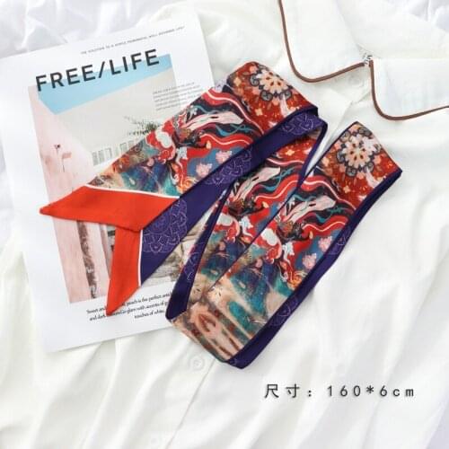 2021 Chinese Style Print Small Scarf Women Riband Handle Bags Scarf Narrow Long Wrist Small Ribbon For Women