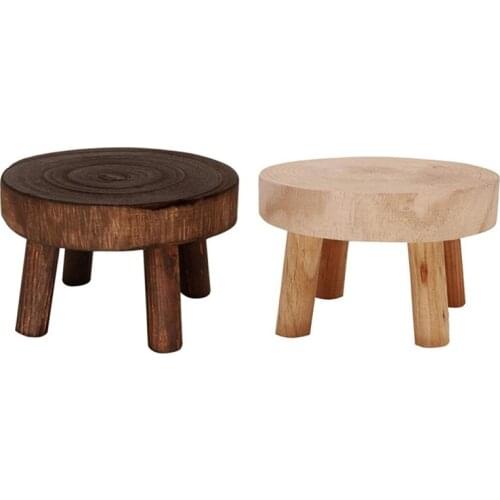 2x Mini Wooden Bench Stand, Plant Stand, Flower Pot Stand, Pot Stand, Support Indoor Natural Dark Brown M & Wood Color L