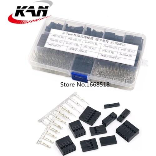 620pcs Dupont Connector 2.54mm, Dupont Cable Jumper Wire Pin Header Housing Kit, Male Crimp Pins+Female Pin Terminal Connector