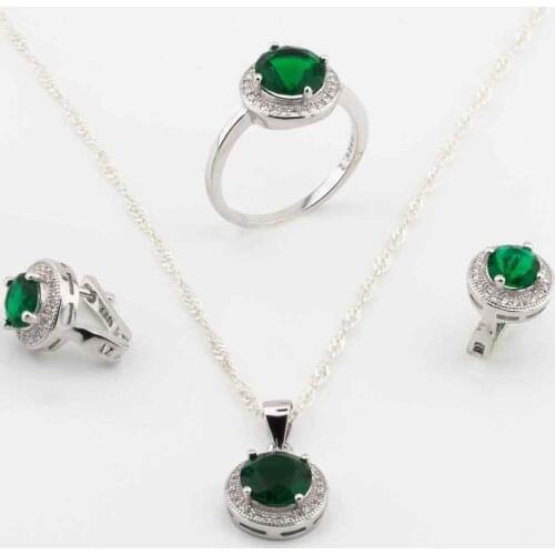 925 Sterling Silver and Green Zircon Stones Circular Model Set