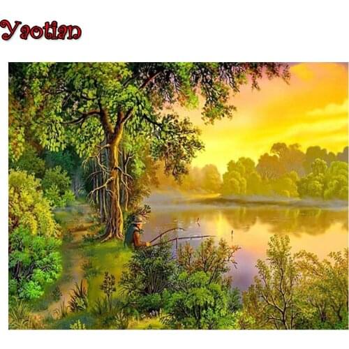 5D DIY Handmade Full Drill Diamond Painting Natural Scenery Cross stitch Kits Diamond Mosaic Embroidery Fishing Landcape