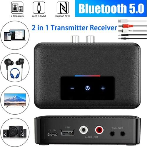 Bluetooth-compatible 5.0 Rca Audio Receiver Transmitter 3.5mm Aux Jack Music Wireless Adapter With Mic Nfc For Car Tv Speakers