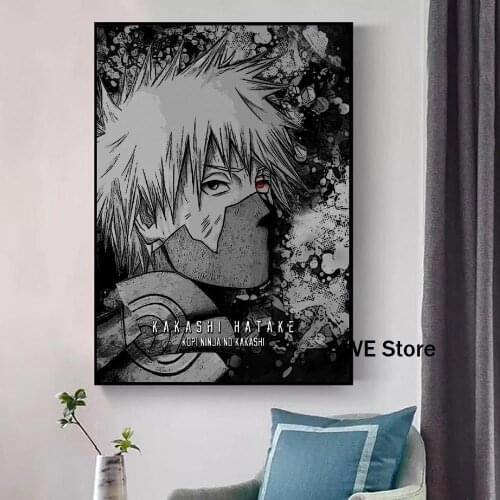 Black and White Kopi Ninja no Kakashi Anime Art Print Modern Poster Wall Pictures Living Room Home Decor