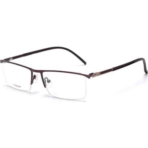 Titanium Alloy Business Half-rim Spring Hinge Frame Custom Made Prescription Glasses Photochromic Grey/Brown Myopia Near-sighted
