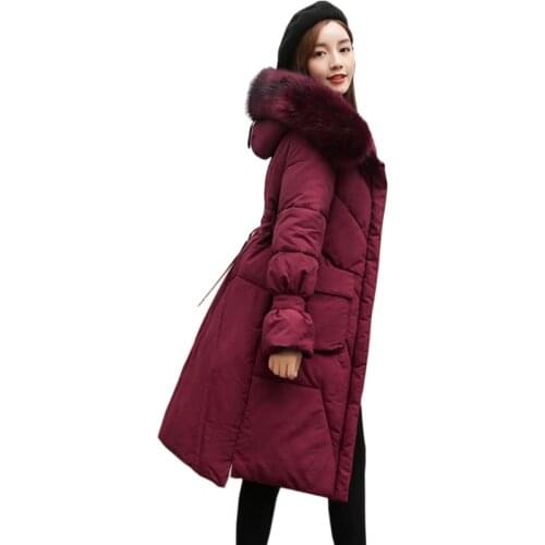 Long Slim Fur Coat Hooded Winter Down cotton Coat Heavy Jacket Thick Warm Oversize Cotton Padded Wadded Parkas Outwear