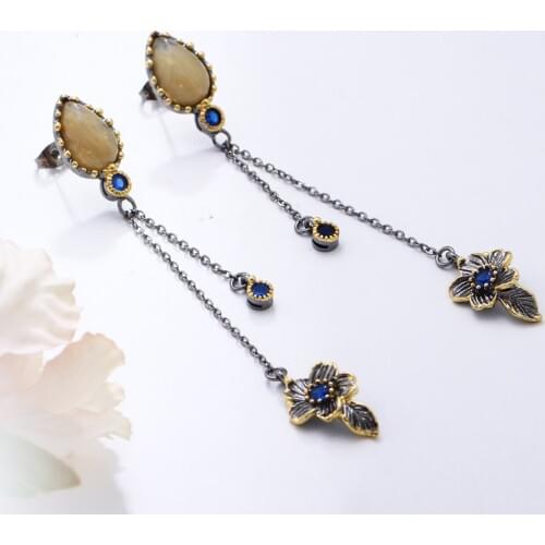 LongTassel Vintage Earrings Setting with AAA Cubic Zirconia Black and Gold color Drop Party Earrings Free shipping