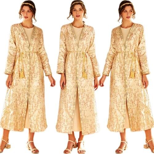 Dubai Kaftan Muslim Women Abaya Luxury Party Evening Long Dress Jacquard Rhinestone Middle East UAE Moroccan Turkish Jilbab Robe