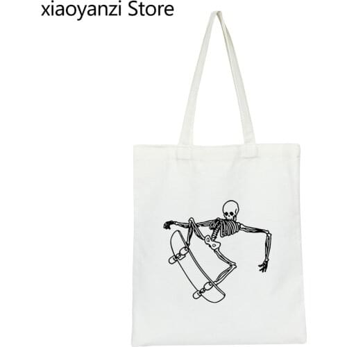 Skull Man skateboard Unisex Shopping Canvas Tote Bags New Arrival Shoulder Bags Fashion Print Casual Eco Reusable Shopping Bag