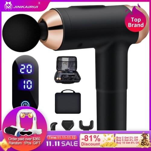 JinKaiRui New LCD Display Massage Gun Rechargeable Deep Tissue Percussion Muscle Massager for Pain Relief Handheld Electric Top