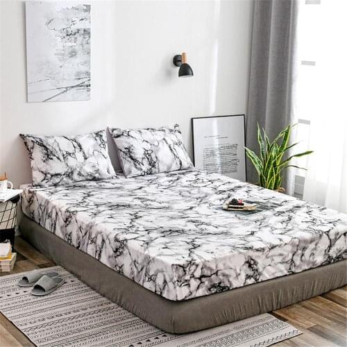 29 3D Bedding Microfiber Marble Fitted Sheet Set with Matching Two Pillow Cases