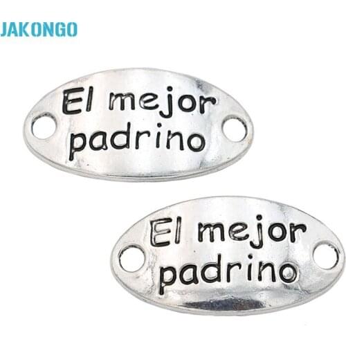 6pcs Antique Silver Plated ei mejor padrino Connectors Pendant Jewelry Making Findings Accessories DIY Handmade Craft 38x19mm
