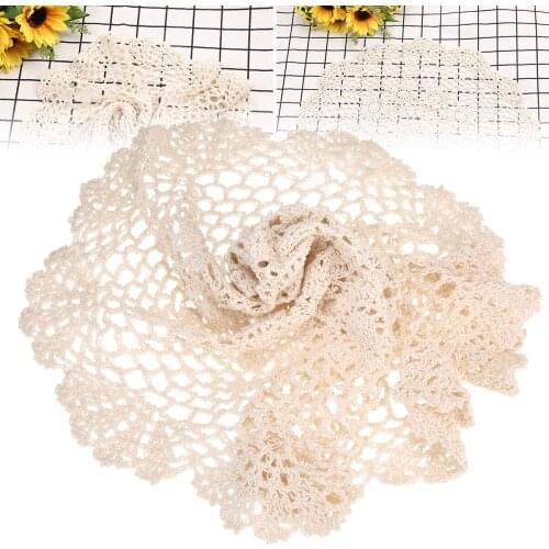 50cm Round Lace Tablecloth Lace Satin Table Cloth Handmade Cover Textile Decoration for Wedding Party Home Hotel White/Beige