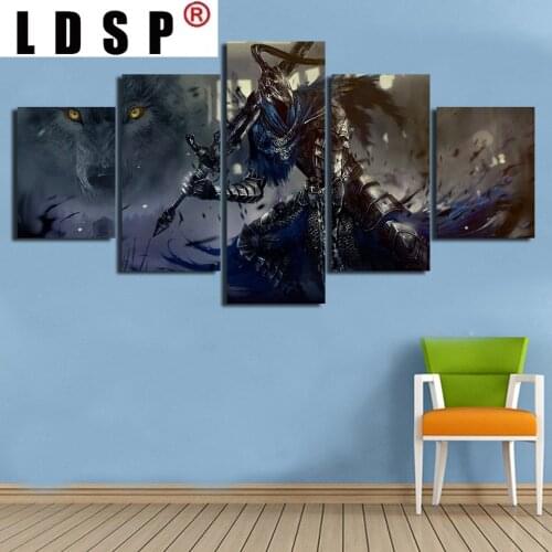 LDSP 5 Panels Dark Souls Warrior Gamer Modular Posters Canvas Painting Wall Art Pictures Living Room Accessories Home Decoration