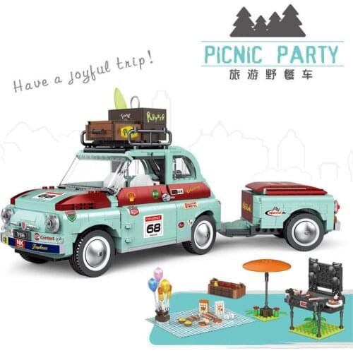 Moc Creator Ideal High-Technical Tourist Picnic CarS Trailer Tractor Building Blocks Transport Children Educational Bricks Toys