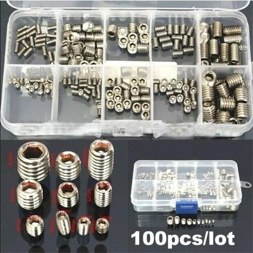 100PCS M3 M4 M5 M6 M8 Allen Head Hex Socket Set Screw Carpenters Small Screw Furniture Wooden Box Hardware Accessories