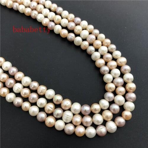 Natural 2Strand Jewelry Natural Freshwater irregular White pink Pearl loose Beads 6-8mm DIY Jewelry 15"