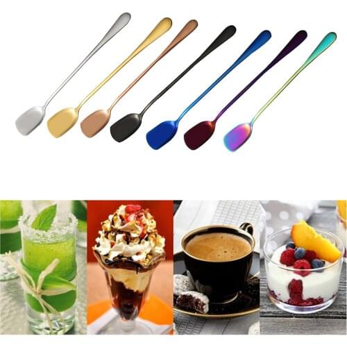 Stainless Steel Drinks Spoon Ladle Long Handle Ice Scoop Ice Cream Sundae Coffee Stirring Condiment Spoon for Tea Sugar 18.5cm
