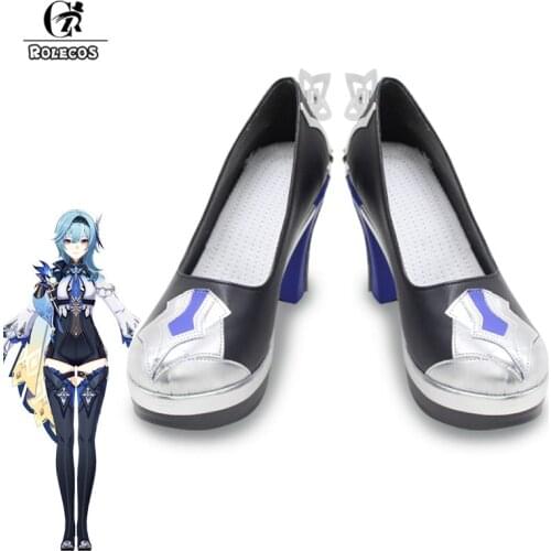 ROLECOS Eula Cosplay Shoes Game Genshin Impact Eula Cosplay Shoes Women Black Silver Boots Shoes High Heels Shoes Halloween