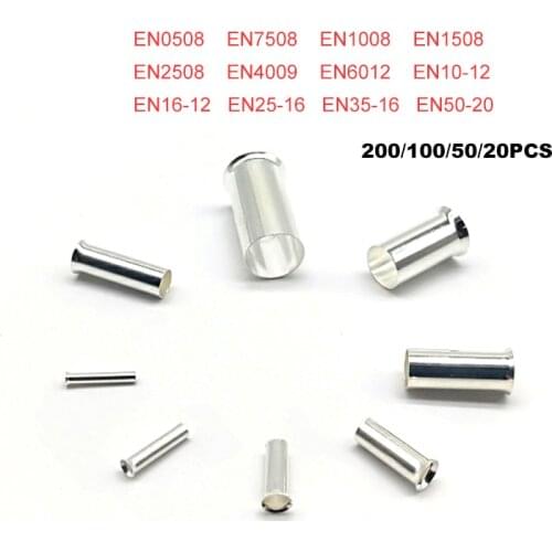 200pcs Tube Bare Crimp Terminals Electrical Naked Cord End Terminal Wire Cable Connector EN0508~50-20 Copper Ferrules 22-1/0AWG