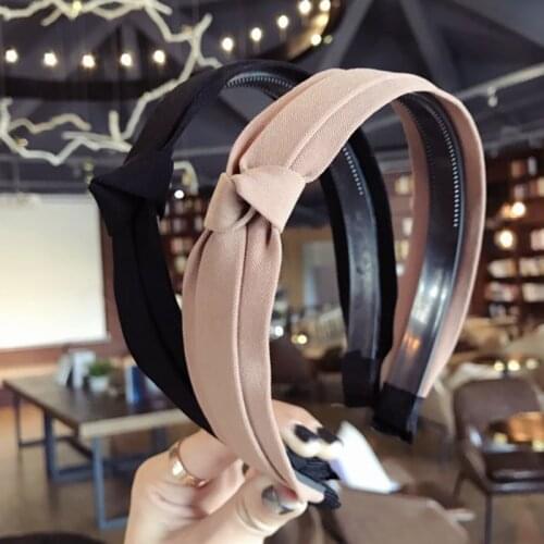 New High-end Hair Accessories Solid Color Fabric Double Side Knotted Bow With Teeth Non-slip Hairband Headband Hair Band Women