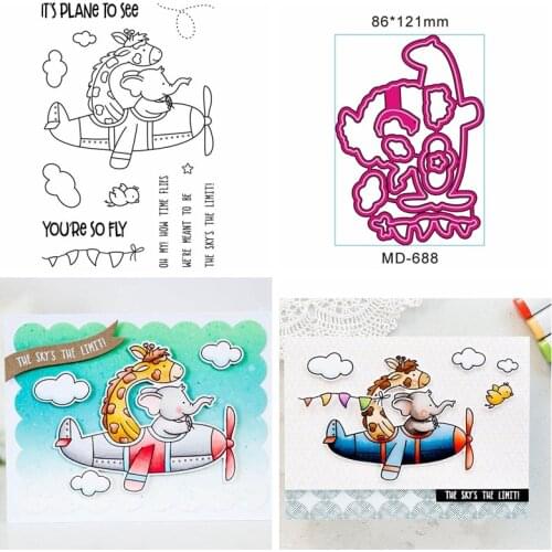 Elephant Giraffe Clear Stamp Match Metal Cutting Die Stencil For DIY Scrapbooking XMAS Decor Embossing Handcraft Die Cutting Set