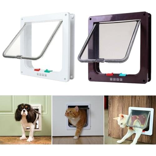 Dog Cat Flap Door with 4 Way Lock Security Flap Door Cats Kitten ABS Plastic Small Dog Gate Large Lockable Pet Door