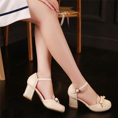 YQBTDL Summer 2020 Women High Heels Pink Blue Apricot Bowtie Small Hole Design Studded Heel Womens Pumps Party Lolita Shoes 42