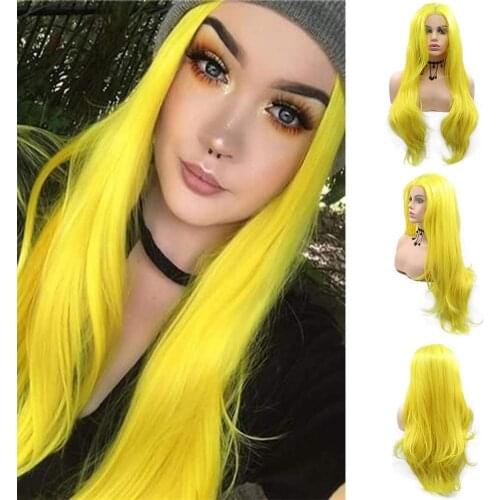 Limon Yellow Lace Front Wigs for Women Natural Long Wavy Yellow Wig Half Hand Tied Replacement Full Wig Heat Resistant Fiber