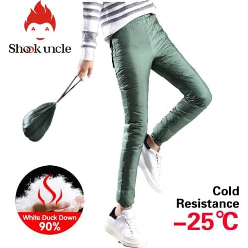 Winter Casual Lightweight womens 90% White Duck Down Pants Winter Warm Slim Elastic low Waist Pencil Pants For Women Trousers