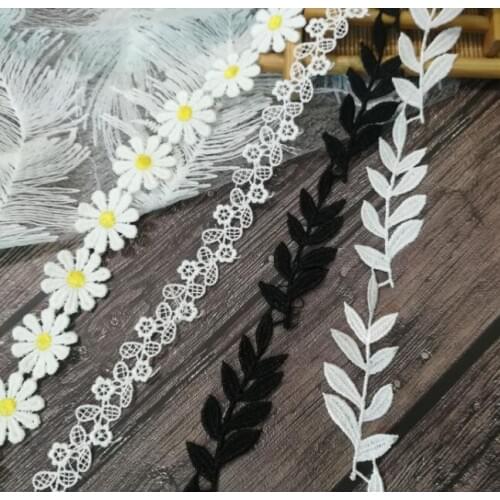 1Yards Embroidery Cotton Lace Fabric Lace Flower Ribbon Leaf Applique Lace Fabric Laces adornos de encaje ruban dentelle LE34