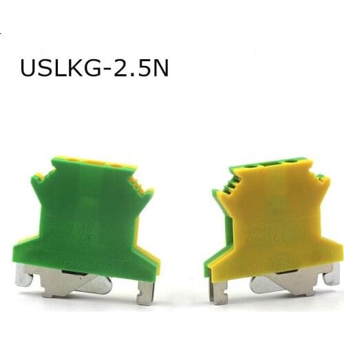 10pcs Phoenix Type USLKG-2.5N Din Rail Wiring Conductor Connector Ground Earth Modular Screw Terminal Blocks USLKG 2.5N