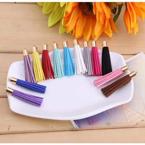10pcs Length 50mm Suede Korean Velvet Tassel DIY Earrings Findings Gold Color Tassel Charm Pendant Handmade Keychain Accessories