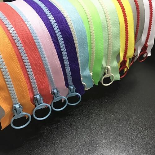 10pcs Hit Color 60cm 24inch Openings 5# Resin Zipper Pull Ring Zipper Head DIY Sewing Handbags Clothing Accessories