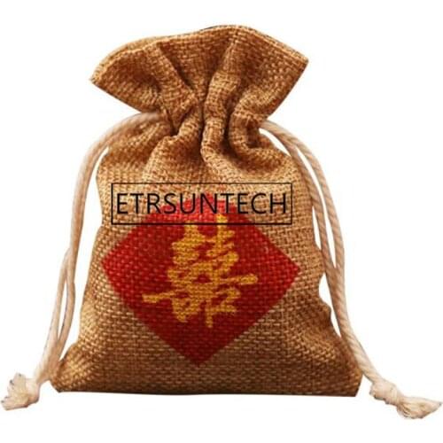 100pcs Vintage Chinese Style Double Happiness Drawstring Bags Candy Packaging Pouch Wedding Favor Pouch Jewelry Gift Bag