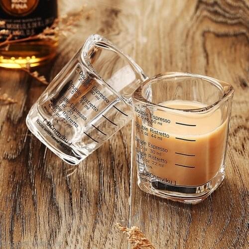 2pcs/set 2 oz Square Espresso Shot Glasses Transparent Thickened Double Wall Ounce Cup 60ml Measuring Scales Coffee Cup Bar Tool