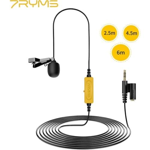 7RYMS S.LAV 01 Lavalier Microphone 6m/4.5m/2.5m Omni-directional 3.5mm USB Interface Real-time Monitoring Mic for Live Video