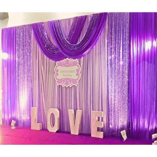 Free shipping 3x6 meters ice silk 60D wedding stage backdrop decoration wedding curtain with sequin swags