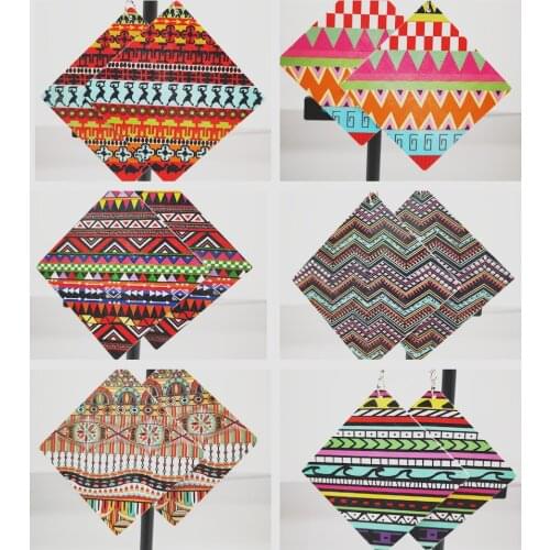 Free Shipping! Printing Square african Pattern Wooden Earrings