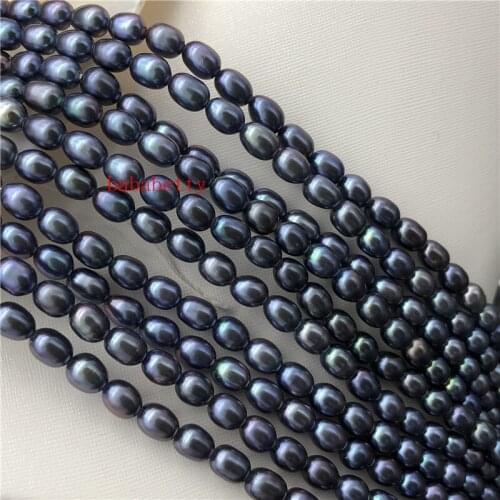 New wholesale 2PCS New Fashion Simple Natural rice shape 4-5 mm AAA black pearl loose beads DIY 15"