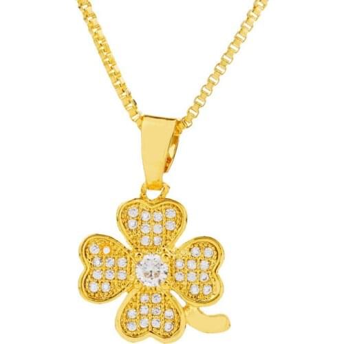 Top Quality Silver Plated Chain Necklace For Women Jewelry Shining Crystal Clover Pendant Gold Choker Accessories Female Present