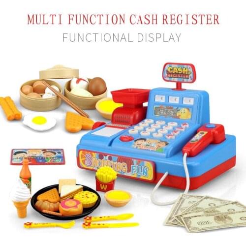 Childrens Simulation Cash Register Pretend Toy Supermarket Cash Register With Scan Credit Card Function Kid Birthday Toy Gift