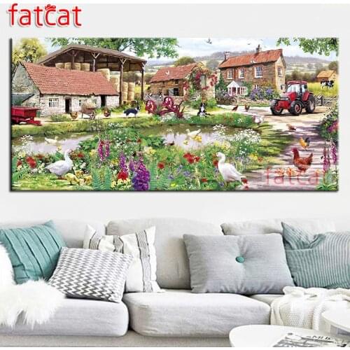 FATCAT rural natural scenery house Large Diy Diamond Painting Full square round drill 5d Diamond Embroidery Mosaic Decor AE2354