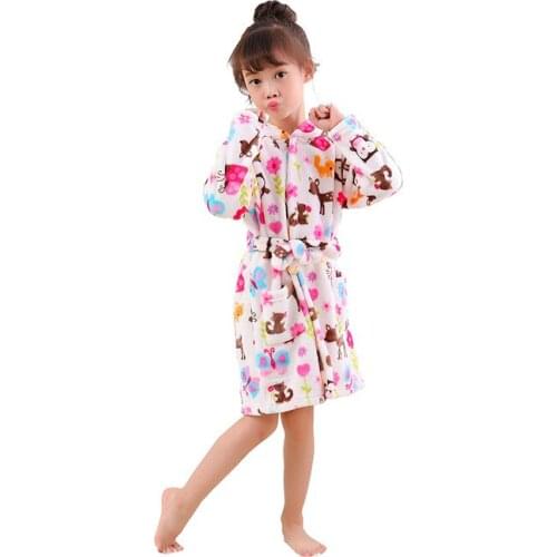 Boys and girls Flannel pajamas robe Autumn and winter Children bathrobe soft comfortable Kids baby cute homewear clothes 2-8 Y
