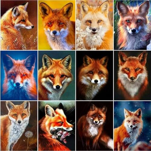 HUACAN Full Square Round Diamond Embroidery Fox Picture Of Rhinestone Diamond Painting Animal Mosaic Handicraft Decor For Home