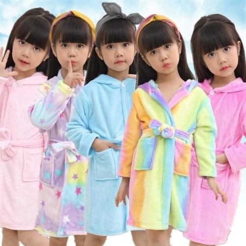 Kigurumi Autumn Children Flannel Bathrobes For Kids Sleepwear Unicorn Hooded Robes Boys Girls Pajamas Homewear Clothing Nighty