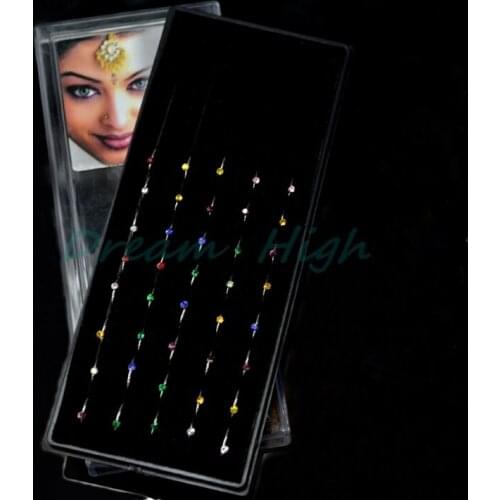 New Arrival Hoop Nose Rings Crystal Gem Mixed Color 316L Surgical steel 40pcs/box Nose Stud Fashion Body Piercing Jewelry Gift
