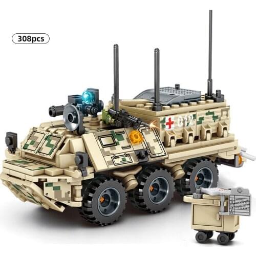 WW2 308pcs Military Panzer Tank Model Building Blocks Army Truck Armored Ambulance Soldier Figures Toys For Children Gifts